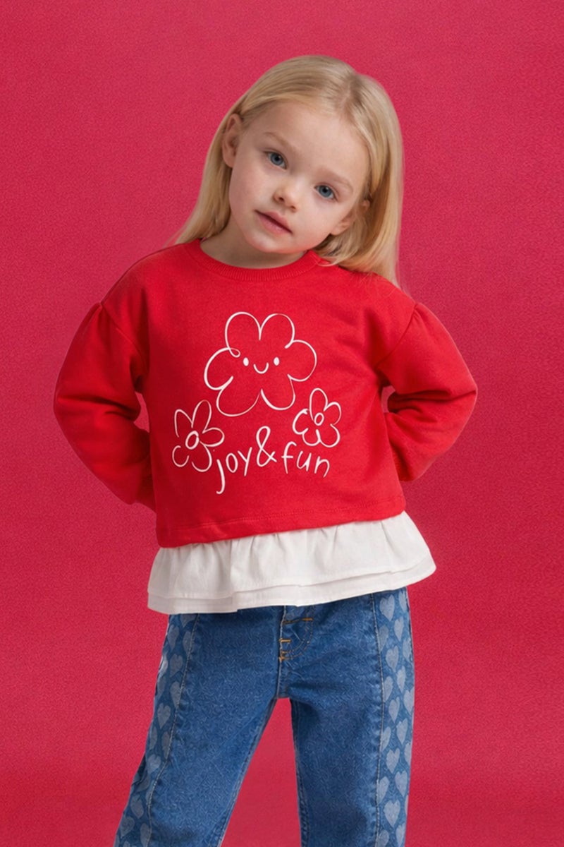 DeFacto Red BabyGirl Baby Girl Oversize Fit Floral Crew Neck Sweatshirt Casual - Image 1
